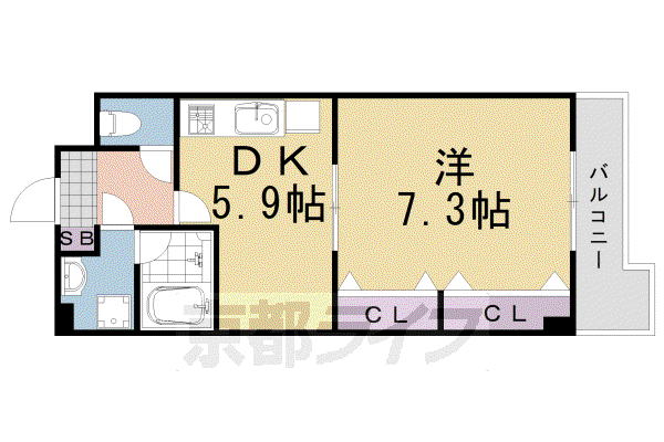 阪急京都線 洛西口駅 徒歩45分 4階建 築18年(1DK/3階)の間取り写真