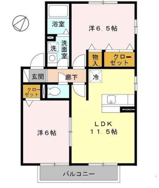 グランミールB棟(2LDK/2階)の間取り写真