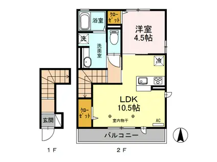 クレセール(1LDK/2階)の間取り写真