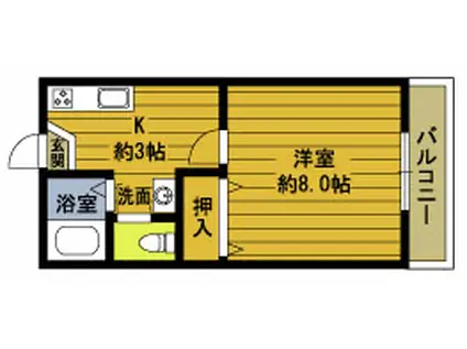 コスモハイツタカオ B(1K/2階)の間取り写真