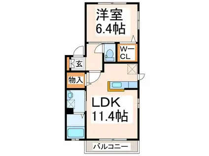 メゾンアンリシール(1LDK/2階)の間取り写真