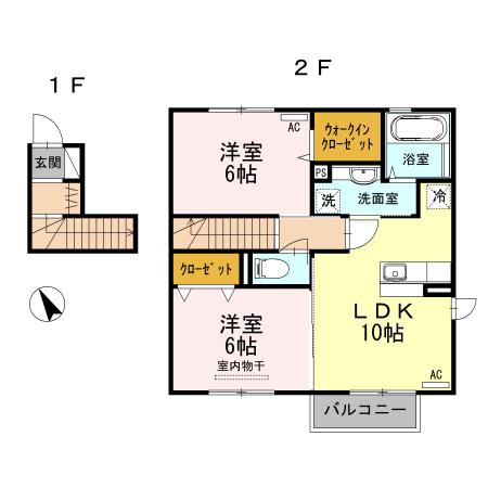 酒田市DROOM クレストコート202(2LDK/2階)の間取り写真