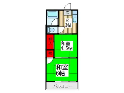 コーポ富士見野(2K/2階)の間取り写真
