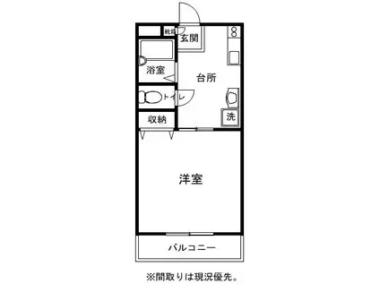 ハピネス(1K/2階)の間取り写真