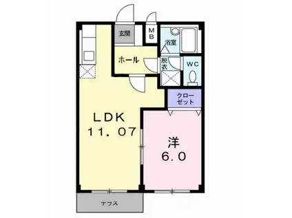 レピュート中村(1LDK/1階)の間取り写真