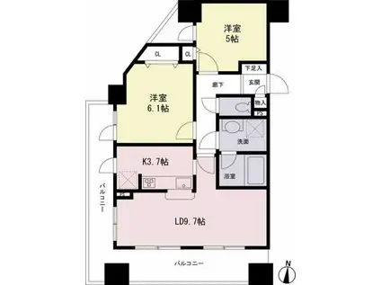 ライオンズマンション聖蹟桜通(2LDK/3階)の間取り写真