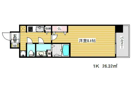 ダブルスタイル神戸2(1K/9階)の間取り写真