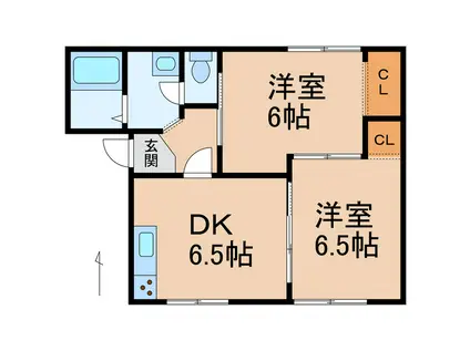 タウニィ料理松(2DK/1階)の間取り写真