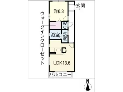 セレッソ上飯田 S棟(1LDK/1階)の間取り写真