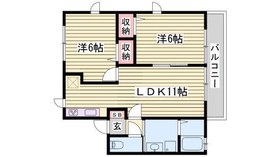 ハイム城山(2LDK/2階)の間取り写真