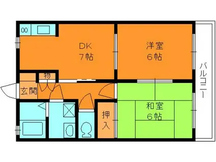 エヴァーグリーン西大和B(2DK/1階)の間取り写真