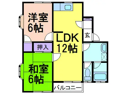 ヴェルエスト鹿沼A棟(2LDK/2階)の間取り写真