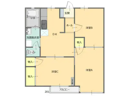 ハイツファミリアC棟(3DK/2階)の間取り写真