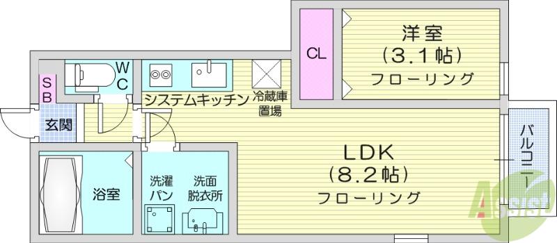 VIVID 長町南(1LDK/1階)の間取り写真