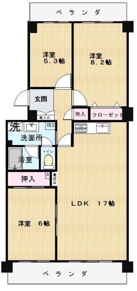 コープ野村南流山壱番街2号棟(3LDK/7階)の間取り写真