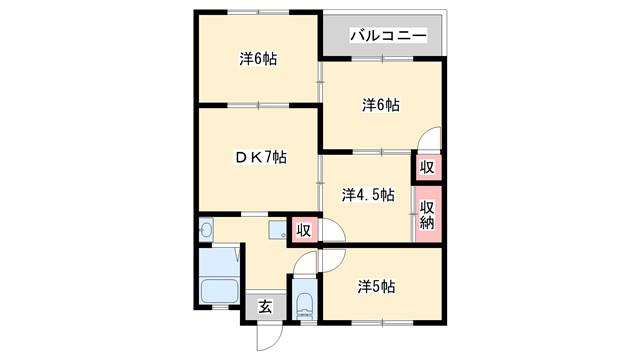 高砂竜山ビル(4DK/3階)の間取り写真