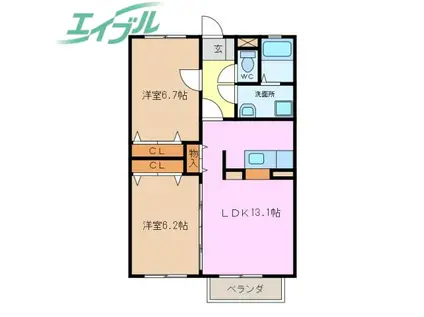 フラット立石C(2LDK/2階)の間取り写真