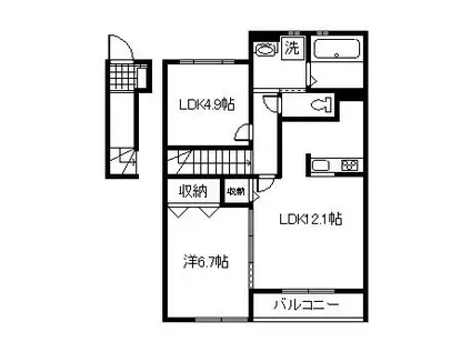 プランドール エルメゾンネクスト(2LDK/2階)の間取り写真