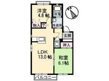 サンライフ東塚A棟(2LDK/2階)の間取り写真