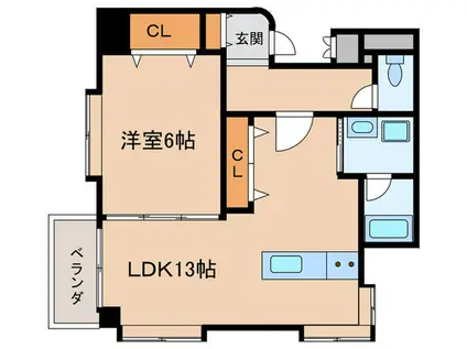 シティハイツ石原(1LDK/6階)の間取り写真