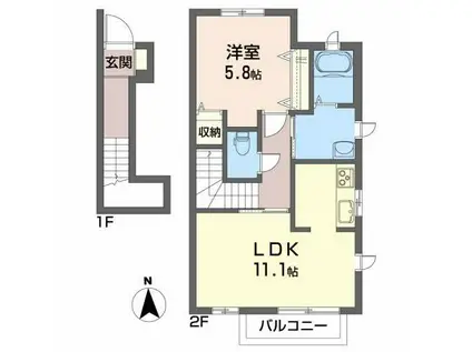 ベアピッチ(1LDK/2階)の間取り写真