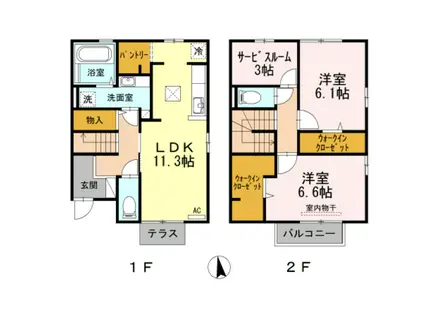 セジュール古国府 C棟(2SLDK/1階)の間取り写真