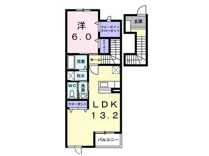 クリスタルハート(1LDK/2階)の間取り写真