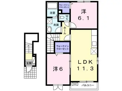 プロムナード ヒル(2LDK/2階)の間取り写真