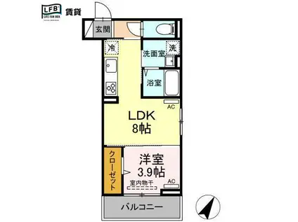 ディアライズ新宿通6丁目(1LDK/3階)の間取り写真