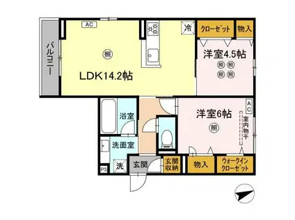 ヴィラルーチェ祇園(2LDK/2階)の間取り写真