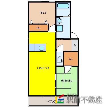 グリーンパーク大善寺II(2LDK/2階)の間取り写真