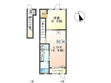 アパートメント小浜 A(1LDK/2階)の間取り写真