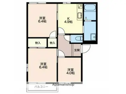 ドミールマリノ A・B棟(3K/2階)の間取り写真