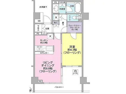 パークホームズ白金高輪アーバンレジデンス(1LDK/1階)の間取り写真