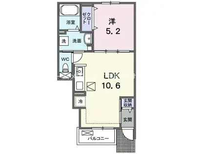 グレイスヴィラ若宮(1LDK/1階)の間取り写真