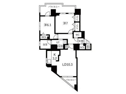 クレアホームズ二十四軒(2LDK/13階)の間取り写真