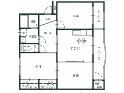 川本マンション(3DK/1階)の間取り写真