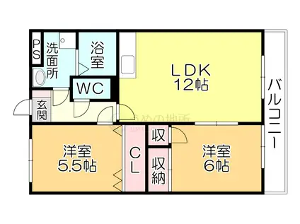 GREEN HILLS津福(2LDK/4階)の間取り写真