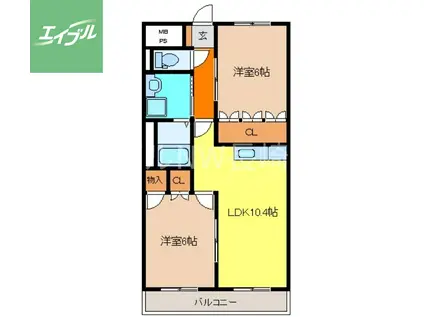 プレッソリバー(2LDK/2階)の間取り写真
