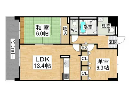 学園シティコート(2LDK/8階)の間取り写真