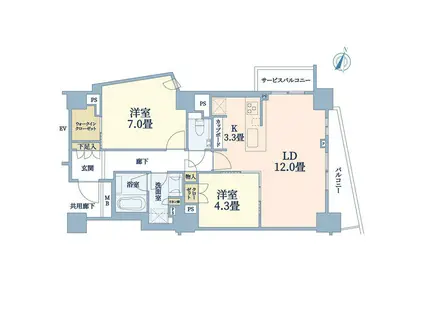 BRILLIA 自由が丘(2LDK/4階)の間取り写真