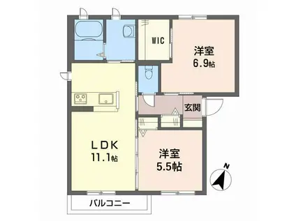 ラ フォンティーヌB(2LDK/2階)の間取り写真