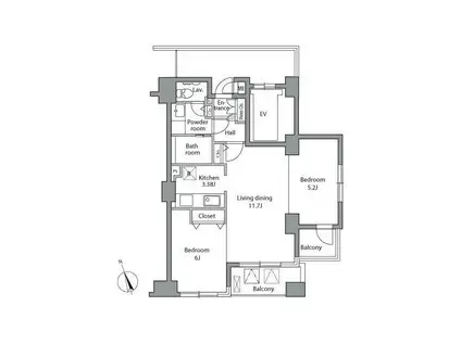 レジディア自由が丘(2LDK/9階)の間取り写真