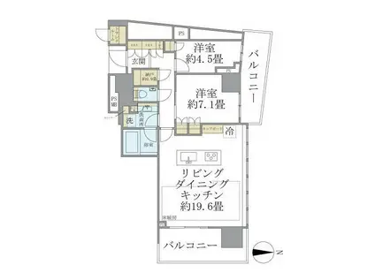 ブリリアタワー池袋(2LDK/22階)の間取り写真