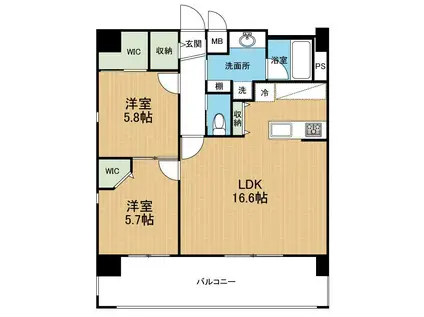 フェリーチェ九品寺(2LDK/7階)の間取り写真