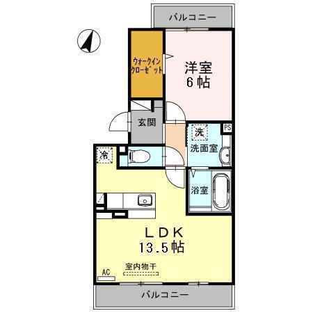 レイクサイド A(1LDK/3階)の間取り写真