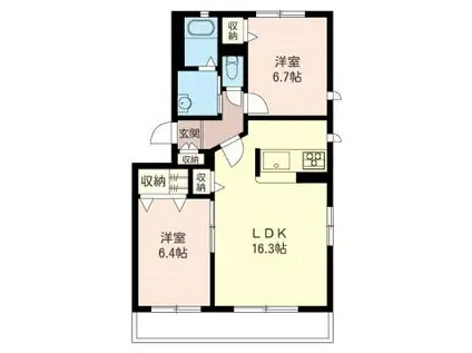 コートヤード宮崎台(2LDK/2階)の間取り写真