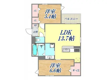アングレーム(2LDK/2階)の間取り写真
