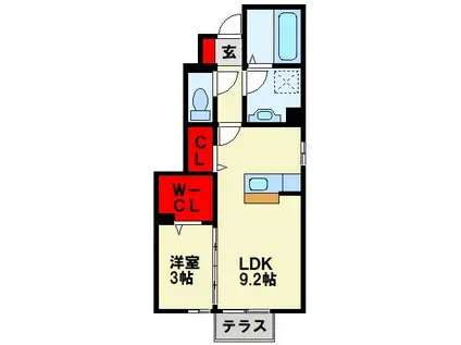 トレス中間弐番館(1LDK/1階)の間取り写真