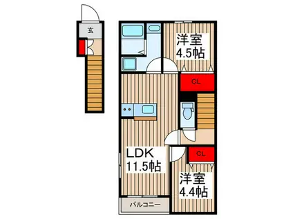リーブルファイン緑区中野田(2LDK/2階)の間取り写真